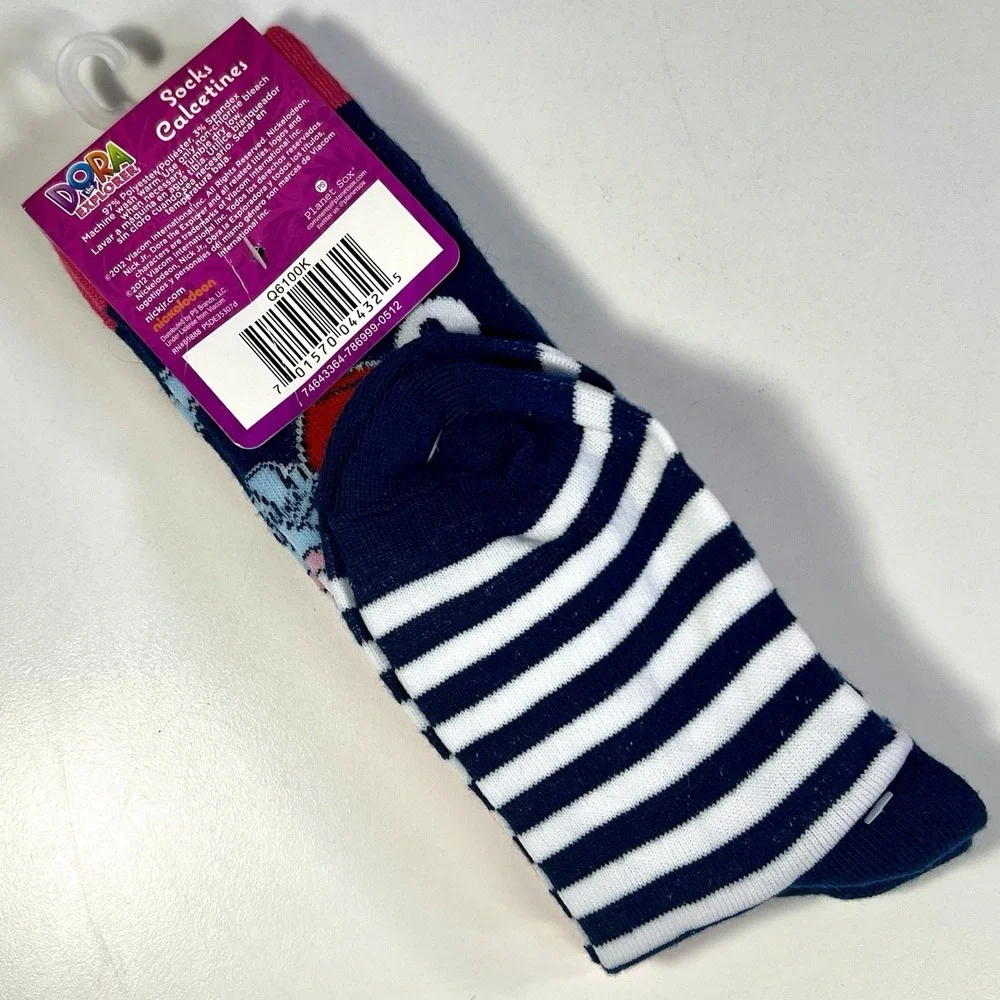 Nickelodeon Dora The Explorer & Boots Calf Socks Girls 6-8 Pink‎ Navy Pair/2 NWT